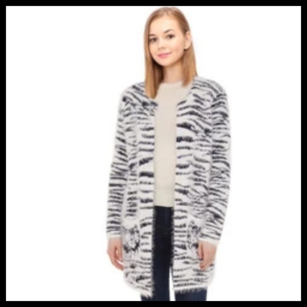 Fuzzy Zebra Print Cardigan